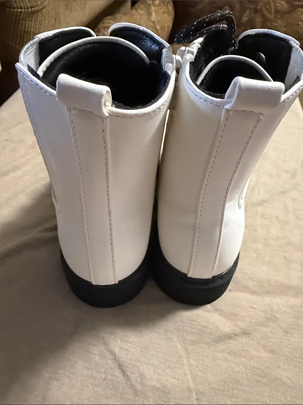 SO White Kids Lace-Up Combat Boots with Black Laces
